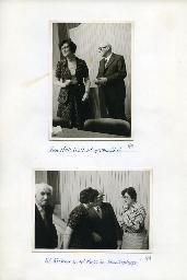 "Weihnachtsfeier des Schwerhörigen-Vereins Zürich im Kirchgemeindehaus Stauffacher am 14. Dezember 1975" - oben: "Frau Meili fühlt sich geschmeichelt"; M. B. Meili (Kommission für kulturelle Veranstaltungen) und Max Schmied (Leiter der Hörmittelzentrale Zürich); unten: "Fräulein Kölbener bringt etwas im 'Schnellzugstempo'"; M. B. Meili, Max Schmied, Frau Kölbener im Gespräch