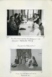 "Zentralkurs des BSSV (Bund Schweizerischer Schwerhörigen-Vereine), 9.-21. Oktober 1977 im Johanniterhof Luzern - Ausflug auf den Rigi, Mittwoch, 19. Oktober 1977 (am Morgen ausgefallene Stunde wurde abends nachgeholt.)" - "Beginn des Schlussabends"; oben: "Frau Schuhmann (2. v. l.) im Kreise ihrer Kolleginnen nach bestandener Praktikanten-Prüfung"; unten: "Unser Herr Hürlimann mit seinem Sonnen-Orden."
