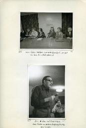 "Zentralkurs des BSSV (Bund Schweizerischer Schwerhörigen-Vereine), 9.-21. Oktober 1977 im Johanniterhof Luzern - Ausflug auf den Rigi, Mittwoch, 19. Oktober 1977 (am Morgen ausgefallene Stunde wurde abends nachgeholt.)"  - oben: "Herr Fahrni, Hotelier, hier nicht abgebildet, spricht zu den Kursteilnehmern"; Kursteilnehmer während der Rede des Hoteliers; unten: "Herr Notter hat Hemmungen unmittelbar nach Frau Lory auftreten zu müssen"; Paul Notter während seiner Rede