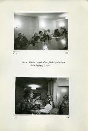 "Zentralkurs des BSSV (Bund Schweizerischer Schwerhörigen-Vereine), 9.-21. Oktober 1977 im Johanniterhof Luzern - Ausflug auf den Rigi, Mittwoch, 19. Oktober 1977 (am Morgen ausgefallene Stunde wurde abends nachgeholt.)" - "Frau Bader trägt ihre 'zahm' gehaltene Schnitzelbank vor"; oben: zuhörende Kursteilnehmer; unten: vortragende Katarina Bader-Molnar