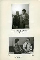 "Zentralkurs des BSSV (Bund Schweizerischer Schwerhörigen-Vereine), 9.-21. Oktober 1977 im Johanniterhof Luzern - Ausflug auf den Rigi, Mittwoch, 19. Oktober 1977 (am Morgen ausgefallene Stunde wurde abends nachgeholt.)" - oben: "Herr Jossen, früherer Zentralkurs-Teilnehmer als unverhoffter Gast."; Kurt Hürlimann im Gespräch mit Herr Jossen; unten: "Gesprächspause"; C. Brunner im Gespräch mit Karl Frey