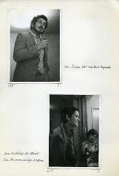 "Zentralkurs des BSSV (Bund Schweizerischer Schwerhörigen-Vereine), 9.-21. Oktober 1977 im Johanniterhof Luzern - Ausflug auf den Rigi, Mittwoch, 19. Oktober 1977 (am Morgen ausgefallene Stunde wurde abends nachgeholt.)" - oben: "Herr Jossen hält eine kurze Ansprache"; unten: "Zum Ausklang des Abends: Frau Brunners sonniges Lächeln"
