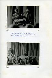 "Der Schwerhörigen-Verein Zürich an der Ersten Senioren-Messe in der Züspa-Halle, 8.-17. Mai 1981" - oben: "Herr Morath dankt dem Referenten und lädt zur Fragestellung ein."; Herr Morath am Rednerpult, im Hintergrund Klaus Bleuler; unten: Klaus Bleuler am Rednerpult