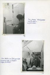 "Der Schwerhörigen-Verein Zürich an der Ersten Senioren-Messe in der Züspa-Halle, 8.-17. Mai 1981" - oben: "Ein 'kleines' Audiogramm wird von Herrn ... aufgenommen."; ein Hörmittelberater bei der Erstellung eines Audiogramms; unten: "Herr Haller, von Zellweger Uster orientiert über verschiedenen Telefon-Verstärker"