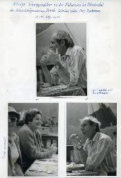 "Einige Schnappschüsse an der Exkursion ins Lötschental des Schwerhörigen-Vereins Zürich, 24.-25. August 1974" - oben: "Oertlicher Leiter Prof. Bachmann"; unten: "Im Gespräch mit Frl. Allemann"