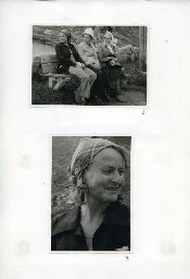 "Einige Schnappschüsse an der Exkursion ins Lötschental des Schwerhörigen-Vereins Zürich, 24.-25. August 1974" - oben: Frau Vontobel mit zwei weiteren Frauen auf einer Sitzbank; unten: Grossaufnahme von Frau Vontobel