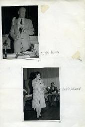 "Generalversammlung Schwerhörigen-Verein Zürich, 14.05.1984" - oben: "Walter Marty" während einer Rede; unten: Cécile Kölbener während einer Rede