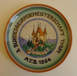 Teller aus Keramik, "3. Bundesgeländemeisterschaft Thun. A.T.B. 1954"