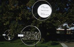 SAFFA 1958: "Freuden, die nichts kosten - eine Sommerwiese" - Stangen mit Eisenringe auf einer Wiese mit Bäumen; Zürich