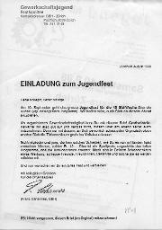"Einladung zum Jugendfest" - Zürcher Gewerkschaftsjugend, August 1988