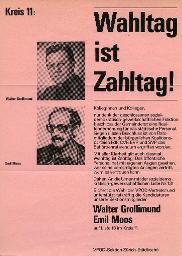 "Wahltag ist Zahltag! - Walter Grollimund auf Liste 13 im Kreis 11" - VPOD-Sektion Zürich-Städtische, um 1975