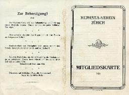 Hephata-Verein Zürich, Mitgliedskarte und Statuten (1913)