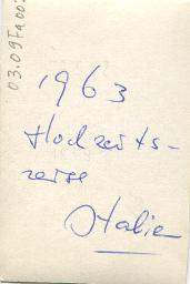 Rückseite: Thea Kuiper, in Strandcafé, auf "Hochzeitsreise, Italien", 1963