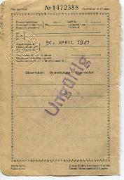 Rückseite: Ungültiger Pass (Gültigkeit bis 1.12.1951), Passfoto Bob Steffen, 1947