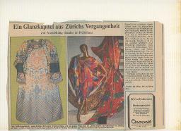 "Ein Glanzkapitel aus Zürichs Vergangenheit", Zeitungsartikel zur Ausstellung «Seide» im Helmhaus, Zürich, 1983