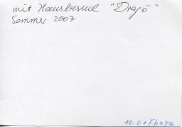 Rückseite: Unbekannte Ferienfreundschaft mit Hund «Drago», 2007