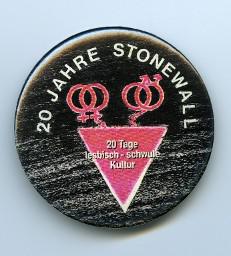 Button "20 Jahre Stonewall 20 Tage lesbisch-schwule Kultur" Aktion vom 09.06 - 01.07.1989 in Zürich