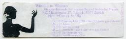 Flyer "Woman to Woman Gesprächsrunde für bisexuelle und lebische Frauen Frauenzentrum Zürich"