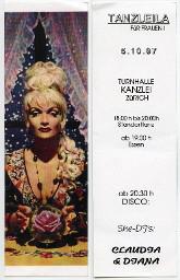 Flyer "Tanzleila für Frauen 5.10.97 Turnhalle Kanzlei Zürich"