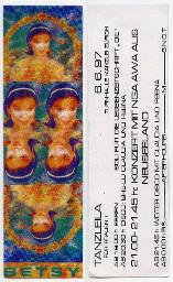 Flyer "Betsy Tanzleila für Frauen Turnhalle Kanzlei Zürich 6.6.97 SOLI für die Lesbenzeitschrift "DIE" "