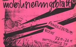 Plakat "Mobilisierungsblatt 27 Frauenzentrums Woche 23.11-28.11 Mattengasse 27" Frauenbefreiungsbewegung