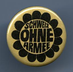 "Schweiz ohne Armee" - Blume; Neuauflage mit Slogans aus Anfangsjahren der GSoA anlässlich des 30 Jahre Jubiläums seit der Abstimmung über die Eidgenössische Volksinitiative 'für eine Schweiz ohne Armee und für eine umfassende Friedenspolitik' vom 26.11.1989; 2019