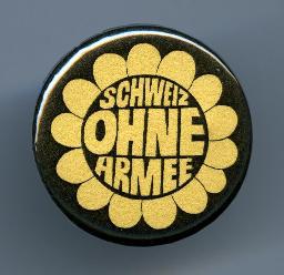 "Schweiz ohne Armee" - Blume; Neuauflage mit Slogans aus Anfangsjahren der GSoA anlässlich des 30 Jahre Jubiläums seit der Abstimmung über die Eidgenössische Volksinitiative 'für eine Schweiz ohne Armee und für eine umfassende Friedenspolitik' vom 26.11.1989; 2019