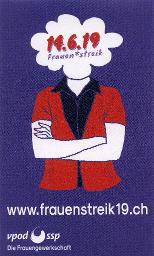 "14.6.19 Frauen*streik - www.frauenstreik19.ch - vpod / ssp, Die Frauengewerkschaft" - Oberkörper einer Person mit verschränkten Armen