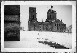 Album Alfred Brauchli, Teil 3/3, Ärzte- und Pflegermission des Schweizerischen Roten Kreuzes an der Ostfront, Winter 1942/1943: "Zerstörte russische Klisterkirche im Süden von Dnjepropetrowsk"