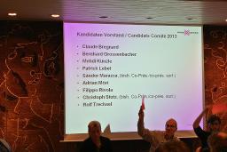 Generalversammlung des Pink Cross (2013, Bern) – Vorstandsmitglieder v.l.n.r.: Helmut Eichinger, Rolf Trechsel, Sandor Marazza; vermutlich Wahl des Vorstands