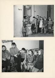 "Städt. Flüchtlingsheim Arsenal Wien 10, Febr. 1949" oben: Essensausgabe an Kinder, unten: Kinder im Schlafsaal