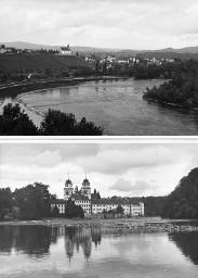 "Auf dem Weg zum Klosterplatz..." – Flusslandschaft vor dem Hintergrund der Klosterinsel anlässlich der Kundgebung der Rheinaubewegung, 31.08.1952