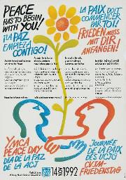 "Peace has to begin with you! / La paix doit commencer par toi! / ¡La paz empieza contigo! / Friede muss mit Dir anfangen!" CVJM-Friedenstag / YMCA Peace Day, 14.11.1992