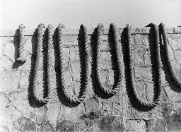 "Hafenmauer", Schifftau über eine Mauer gelegt