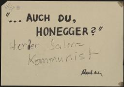 Zürcher Manifest 4.-9. September 1968, handbeschriebenes Plakat (Wandzeitung); "'...auch du Honegger?' steriler Salon-Kommunist"