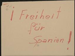 Zürcher Manifest 4.-9. September 1968, handbeschriebenes Plakat (Wandzeitung); "Freiheit für Spanien!"