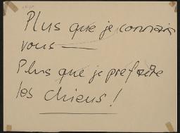 Zürcher Manifest 4.-9. September 1968, handbeschriebenes Plakat (Wandzeitung); "Plus que je connais vous - plus que je prefaire les chiens!"