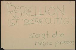 Zürcher Manifest 4.-9. September 1968, handbeschriebenes Plakat (Wandzeitung); "Rebellion ist berechtigt sagt die neue Presse"