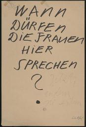 Zürcher Manifest 4.-9. September 1968, handbeschriebenes Plakat (Wandzeitung); "Wann dürfen die Frauen hier sprechen?"