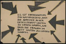 Zürcher Manifest 4.-9. September 1968, handbeschriebenes Plakat (Wandzeitung); "Es ist ebensowenig ein Naturgesetz, dass die Arbeiter in der Gesellschaft unten zu liegen haben, wie dass die Frauen im Bett unten zu liegen haben."