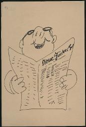 Zürcher Manifest 4.-9. September 1968, handbeschriebenes Plakat (Wandzeitung); Mann der die Neue Zürcher Zeitung liest