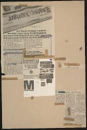 Zürcher Manifest 4.-9. September 1968, handbeschriebenes Plakat (Wandzeitung); "Der Tages-Anzeiger verdankt die vielen Leser seiner Unabhängigkeit. Und seine Unabhängigkeit den vielen Inserenten. (..)" Collage mit Zeitungsausschnitten