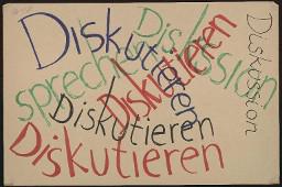 Zürcher Manifest 4.-9. September 1968, handbeschriebenes Plakat (Wandzeitung); "Diskutieren - Diskussion"
