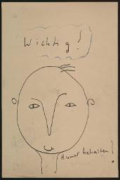 Zürcher Manifest 4.-9. September 1968, handbeschriebenes Plakat (Wandzeitung); "Wichtig! Humor behalten!"