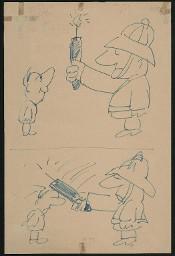 Zürcher Manifest 4.-9. September 1968, handbeschriebenes Plakat (Wandzeitung); Polizist schlägt mit einem als Kerze getarnten Schlagstock einen Mann