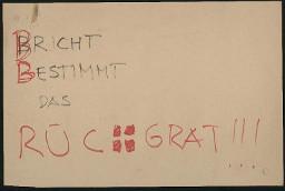 Zürcher Manifest 4.-9. September 1968, handbeschriebenes Plakat (Wandzeitung); "Bricht bestimmt das Rückgrat!!!"