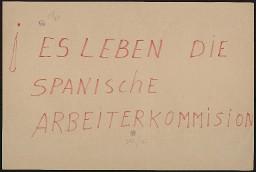 Zürcher Manifest 4.-9. September 1968, handbeschriebenes Plakat (Wandzeitung); "Es leben die spanische Arbeiterkommission"
