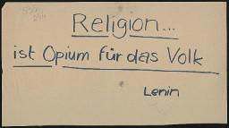 Zürcher Manifest 4.-9. September 1968, handbeschriebenes Plakat (Wandzeitung); "Religion ist Opium für das Volk - Lenin"