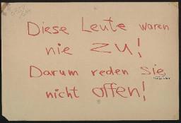 Zürcher Manifest 4.-9. September 1968, handbeschriebenes Plakat (Wandzeitung); "Diese Leute waren nie zu! Darum reden sie nicht offen!"