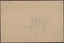 Zürcher Manifest 4.-9. September 1968, handbeschriebenes Plakat (Wandzeitung); "Bitte nicht rauchen und in die Ecken pissen"